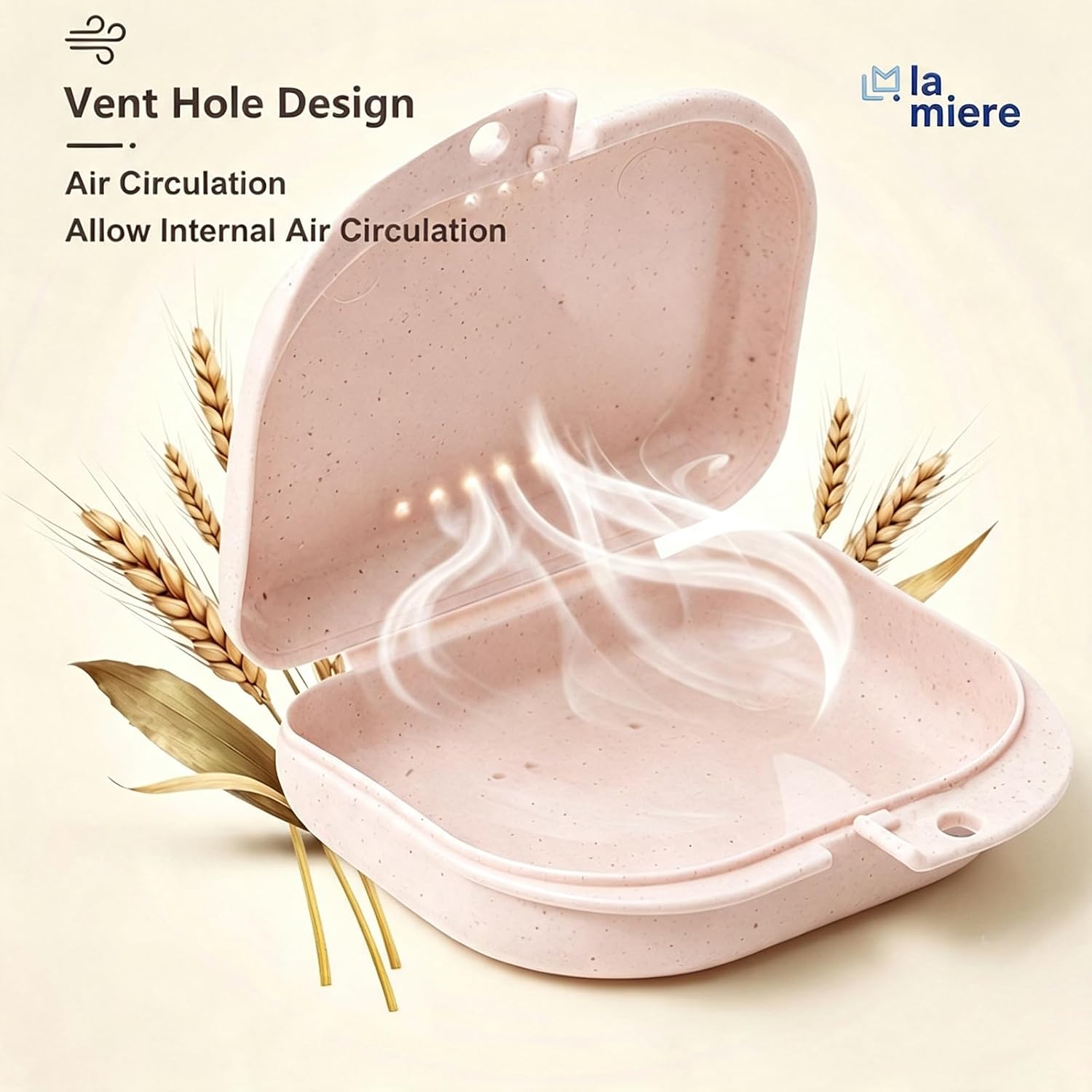 LA MIERE Wheat Straw Box Cute Retainer Holder Dental Thin Container Braces Case, Night Mouth Guard Aligner Case, Cotton candy image 5
