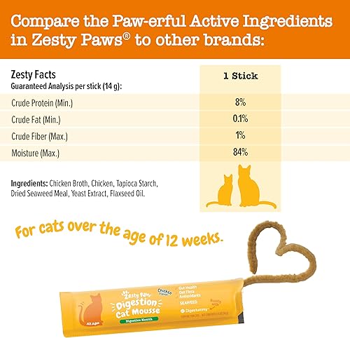 Miniatura 4 de Zesty Paws Mousse para gatos para la digestión - con algas marinas, ácidos grasos omega, antioxidantes, soporte para la flora intestinal, salud