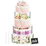3 Pcs Acrylic Cake Stand Set with LED Lights – 6'', 8'', 10'' Clear Round Fillable Display Risers with 3 Mini Signs & 2 Marker Pens for Wedding, Birthday, Party, Buffet Food and Dessert Display