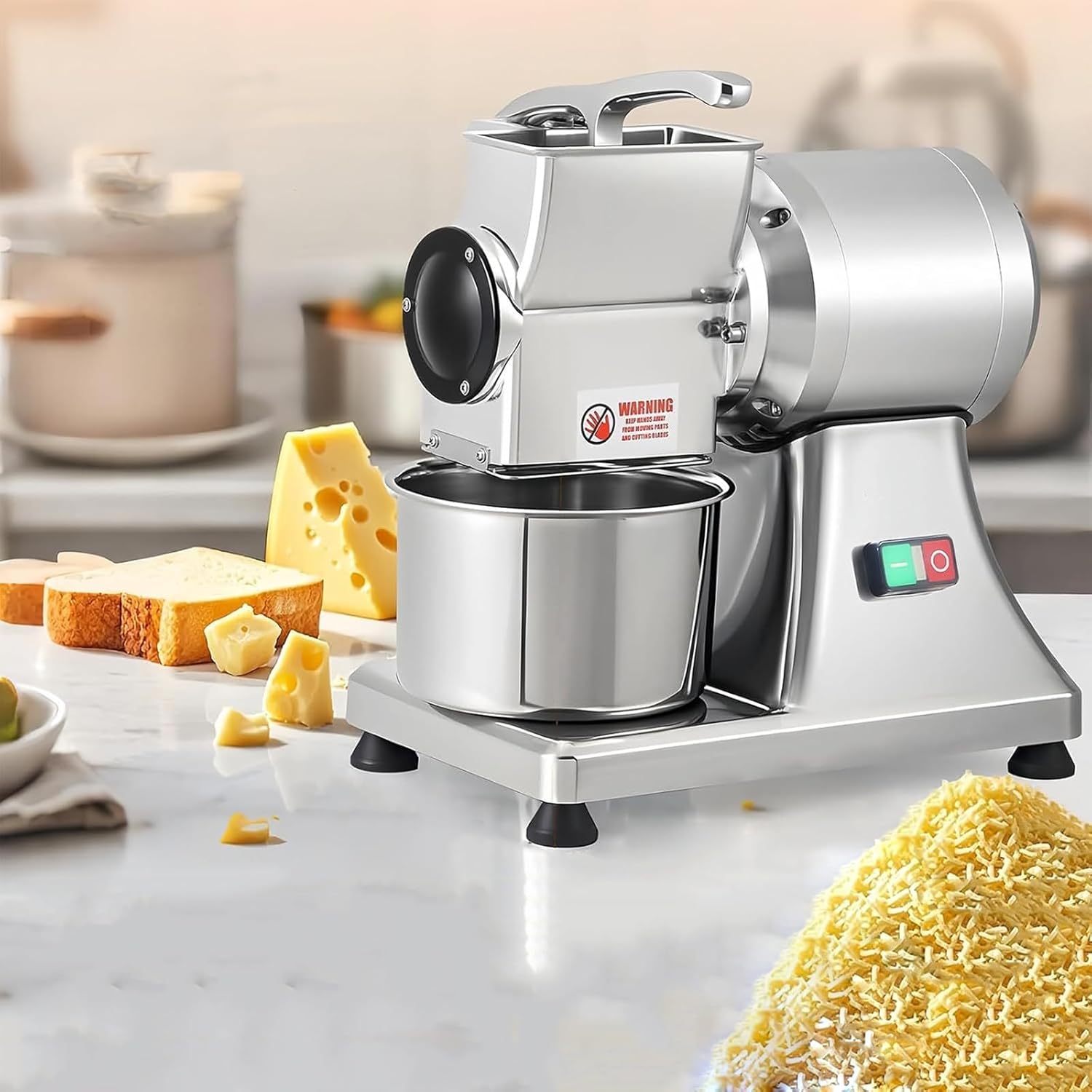 Commercial Electric Cheese Grater,Rotary Food Slicer and Shredder, 40 Kg/H High Intensity Processor for Cheese, Butter, Chocolate, Bread