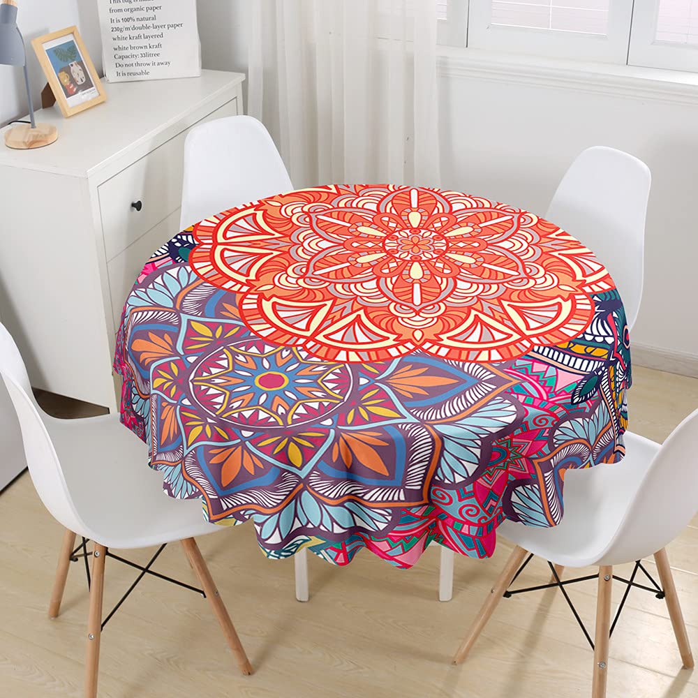 Nappe ronde de table circulaire lavable en polyester style mandala