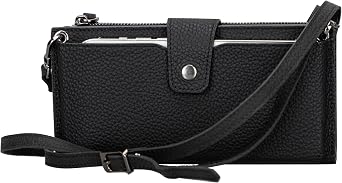 Genuine Leather Women Wallet Bag with Strap, Phone Split, Card and Money Split, 12 Card Slots, Zipper Compartment, Genuine Leather Wallet Bag with Removable Strap