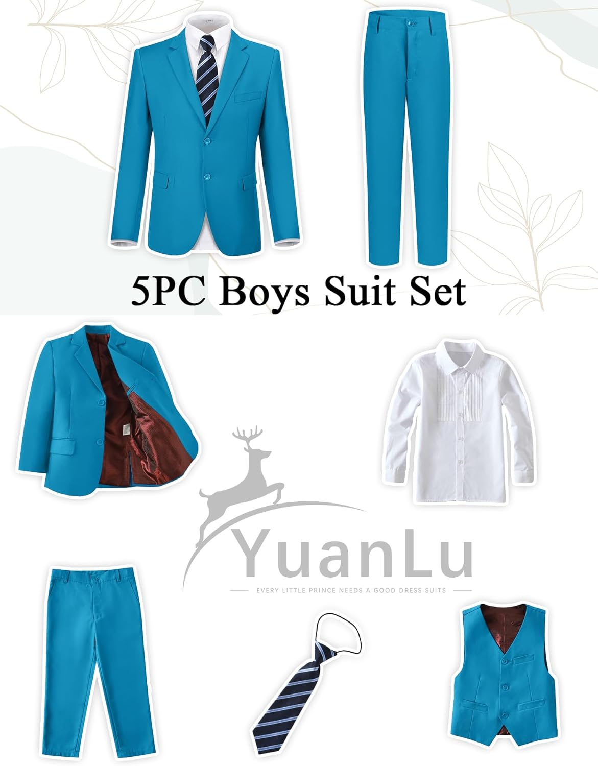 YuanLu Boys Suit for Kids Tuxedo Wedding Ring Bearer Outfit, 5 Piece Boy Slim Fit Formal Suits with Adjustable Waist - Image 4