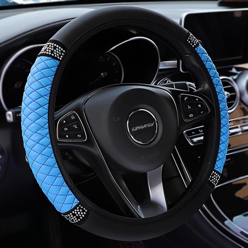 Capa para Volante em Couro Sintético com Strass SZYUESU Azul para 36,8–38,1 cm, 1 unidade