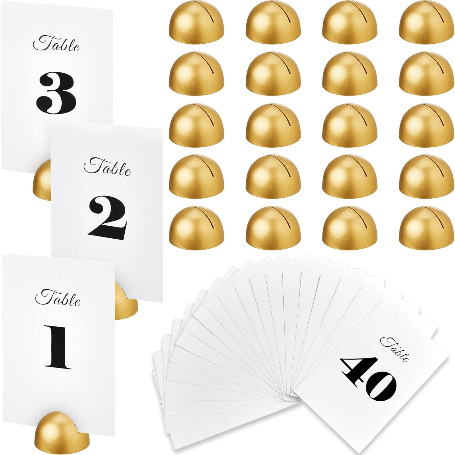 Taiyin 40 Sets Wedding Table Number Card Stock Signs with Round Stand 4 x 6 Inch 1-40 Gold Table Numbers with Stand Wooden Gold Card Holder for Wedding Reception Anniversary Party Restaurant Events