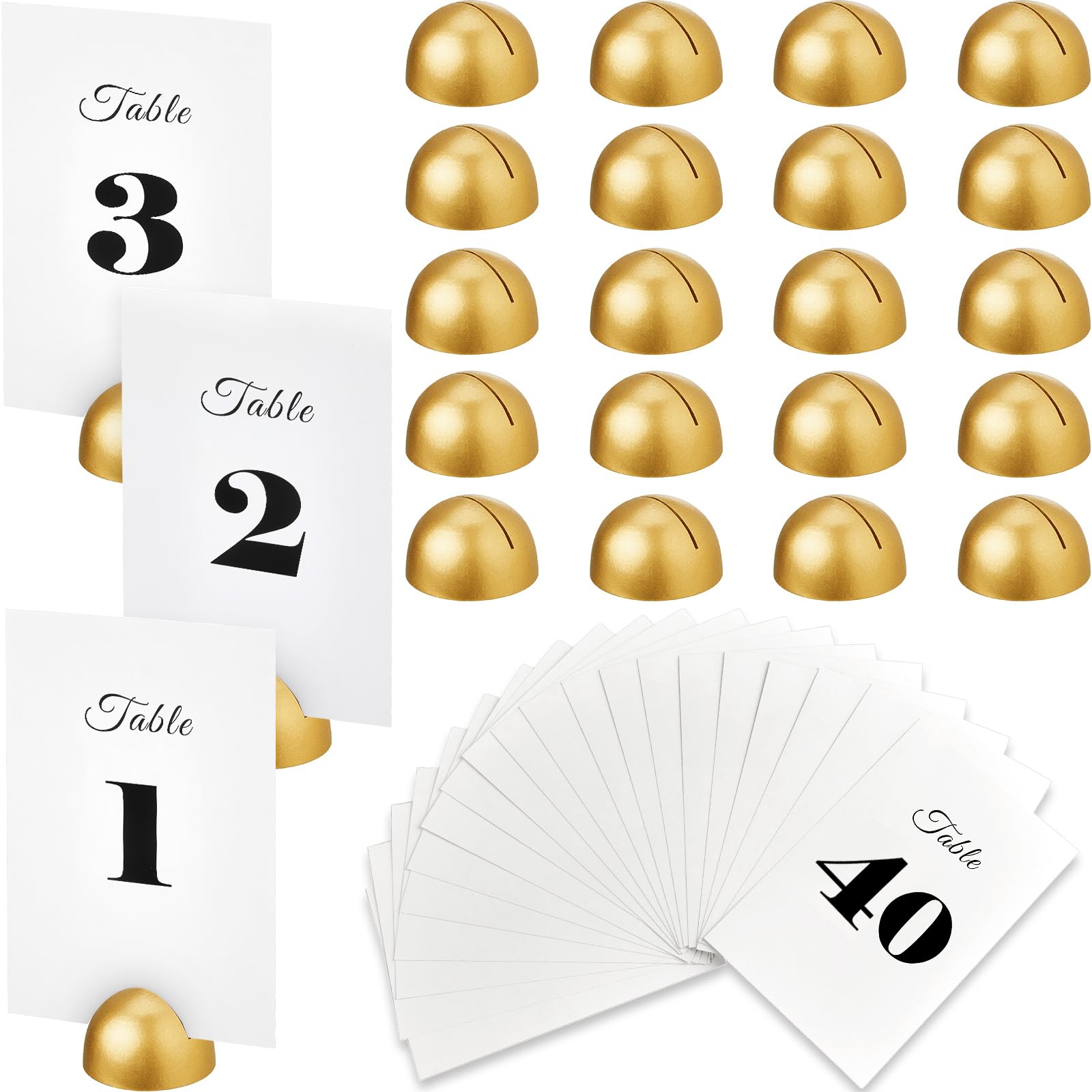 Taiyin 40 Sets Hochzeitstischnummern-Karten-Schilder mit rundem Ständer, 10.2x15.2 cm, 1-40 Gold-Tischnummern mit Ständer, Holzgold-Kartenhalter für Hochzeitsempfang, Jahrestag, Restaurant, Events