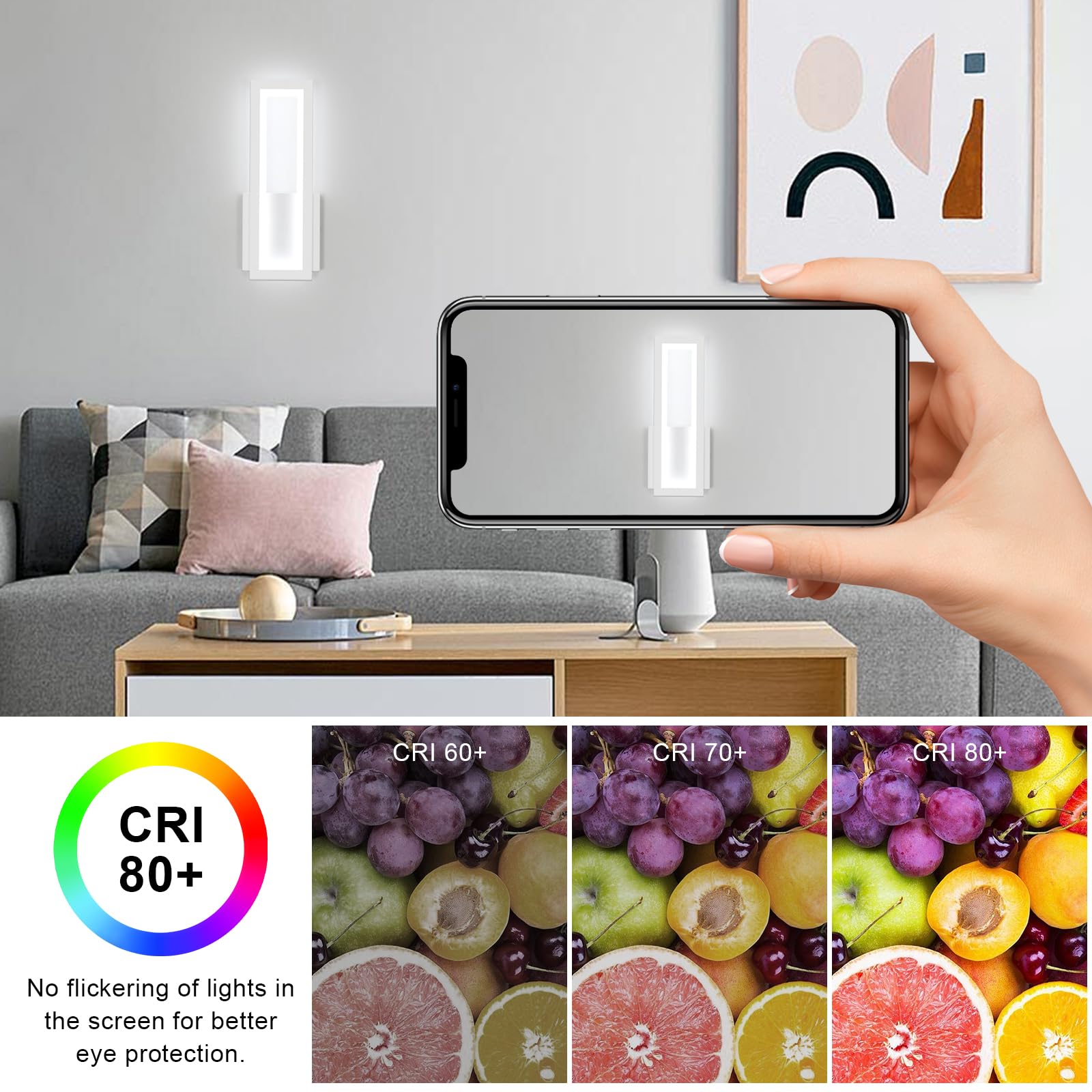 Aplique de Pared Interior LED, Lámpara de Pared LED Moderno 16W 1800LM, Luz de Pared Blanco Moderna en Acrílico, Iluminación de Pared para Dormitorio, Pasillo, Escalera, 6500K Luz Blanca, 32CM