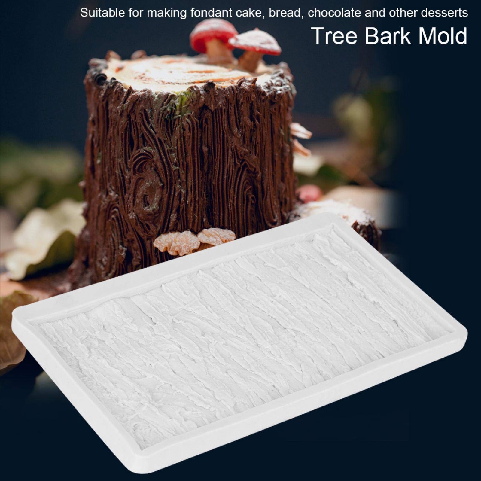 Fdit Silicone Mold Fondant Mold Tree Bark Shaped Cake Decorating Fondant Cakes Mould Home Baking Tool, White - Image 4
