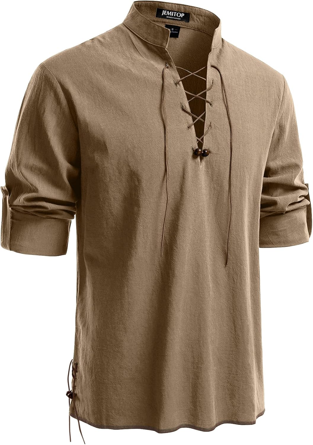 JEMITOP Men's Pure Cotton Retro Lace Up Shirts for Renaissance Pirate Medieval Viking