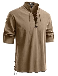 JEMITOP Men's Pure Cotton Retro Lace Up Shirts for Renaissance Pirate Medieval Viking - Amazon product rated Grade A