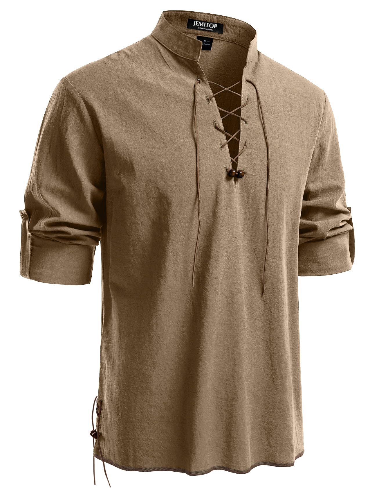 JEMITOP Men's Pure Cotton Renaissance Lace Up Shirt