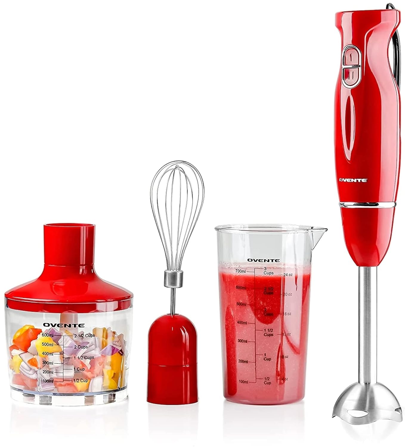 OVENTE Immersion Hand Blender 300W Electric Handheld Portable Stick Mixer Set with 2 Mixing Speed Stainless Steel Blades