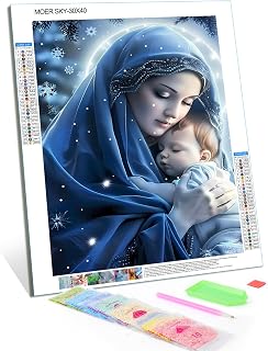 MOER SKY The Blessed Virgin Mary 5D DIY Full Drill Round Art Diamond Art Perfect for Home Wall Deco The Virgin Mary Diamond Painting Kits for Adults 12x16 inch