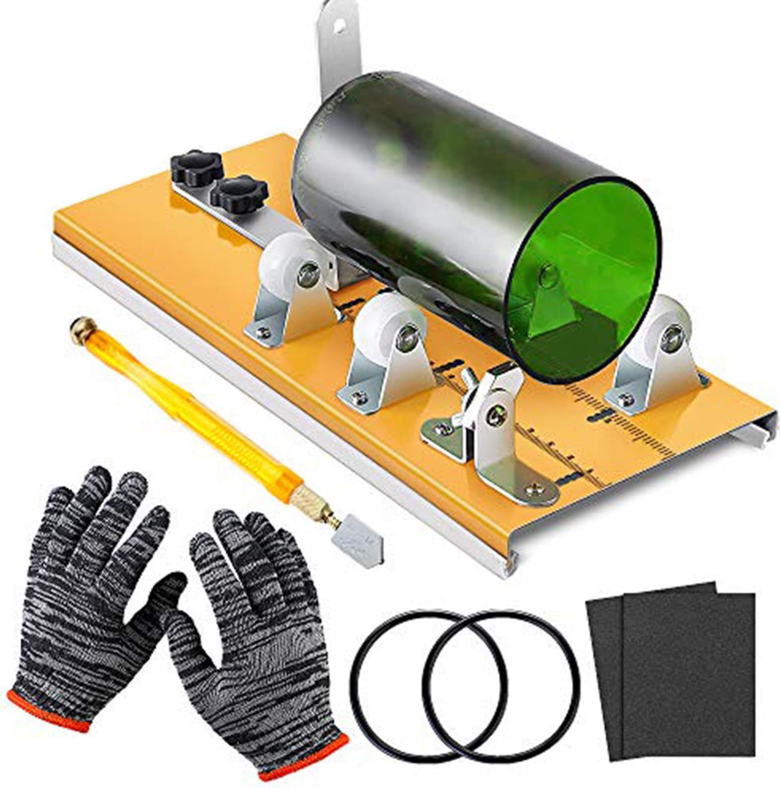 Glass Bottle Cutter Kit, Bottle Cutter DIY Machine with Size Marking for Cutting Round, Square, Oval Bottles and Mason Jars, Accessories Kit Gloves Sandpaper Pencil Glass Cutter for DIY Craft Project
