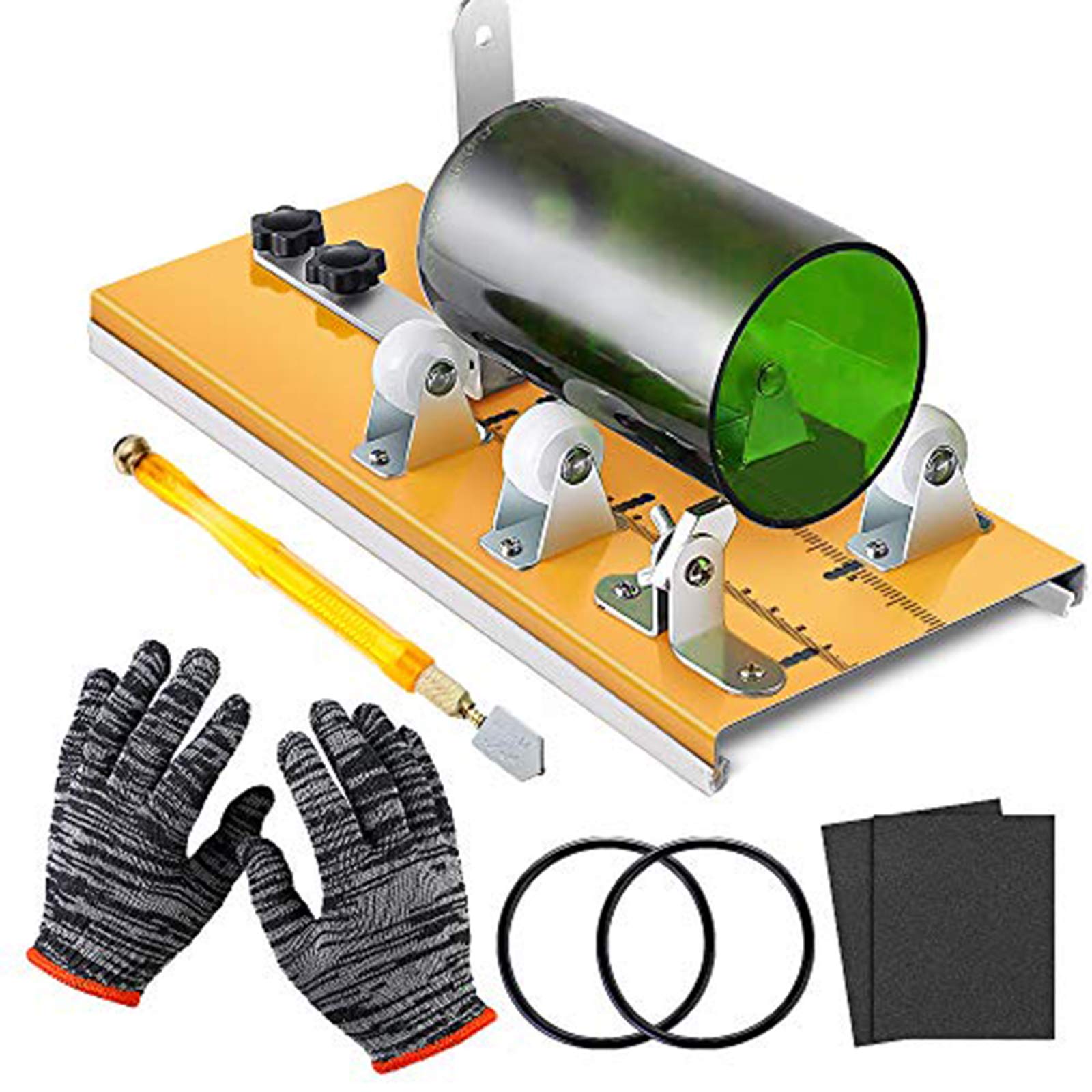 Glass Bottle Cutter Kit, Bottle Cutter DIY Machine with Size Marking for Cutting Round, Square, Oval Bottles and Mason Jars, Accessories Kit Gloves Sandpaper Pencil Glass Cutter for DIY Craft Project