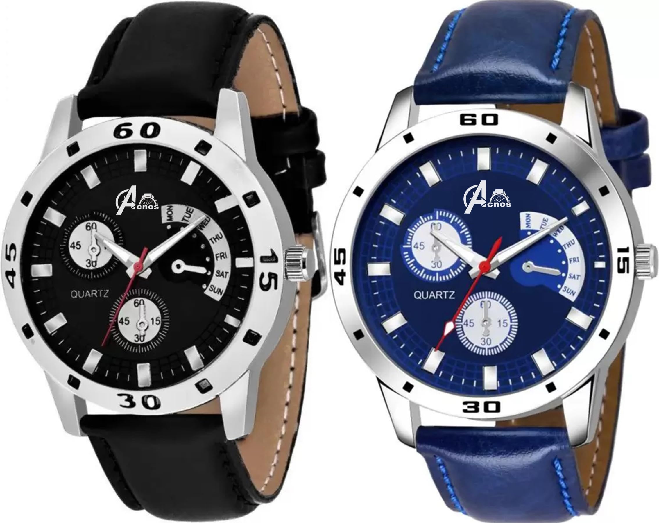 Acnos Premium Leather Analog Watch for Men Combo Pack of 2 Arrival Black Blue (B0CYCLJX3R) Amazon Price History, Amazon Price Tracker