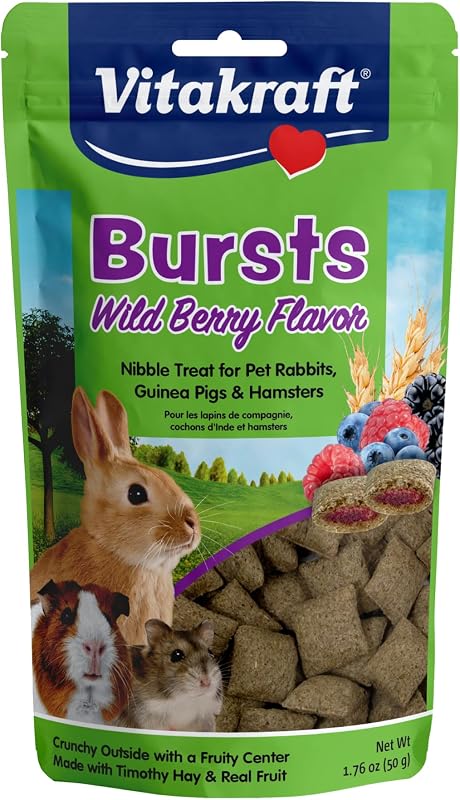 Vitakraft Bursts Small Animal Treat Sabor a arándano 1,76 oz - Exterior crujiente con centro de bayas suaves - Aperitivos divertidos de recompensa para conejos conejillos de indias hámsters y otras mascotas pequeñas