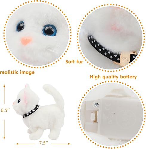 Miniatura 4 de Easfan Juguete de peluche de gatito que camina eléctrico, interactivo, animal de peluche con cola de maullido, cabeza que mueve la cabeza, juguete