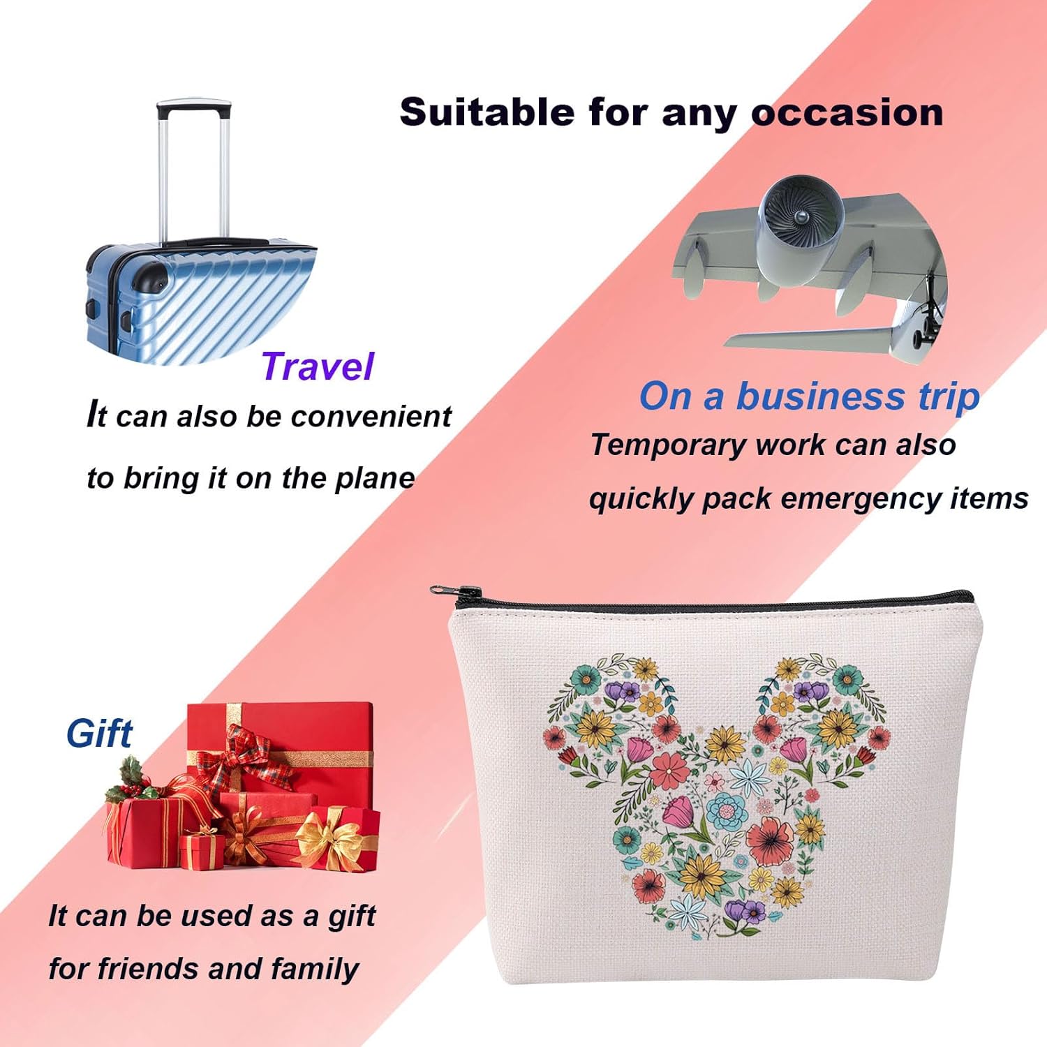 KUIYAI Flower And Garden Festival Makeup Bag Epcot Festival Toiletry Bag Floral Mouse Head Gift Kingdom Family Trip Gift (MouseFlowerMup) - Image 5