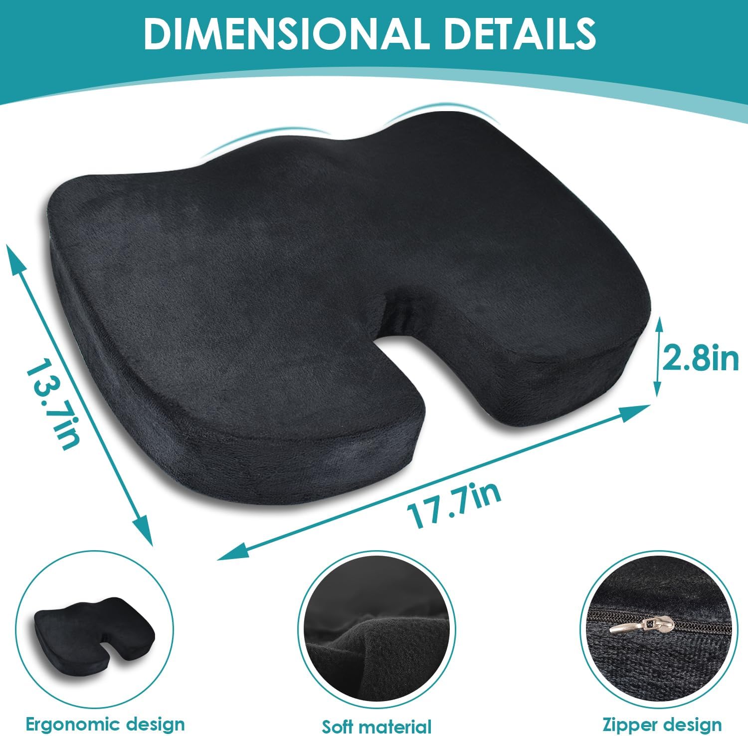 Memory Foam Seat Cushion Coccyx Orthopedic Cushion for Chair, Car, Office, Home Bottom Seats Massage Cushion Chair Pad
