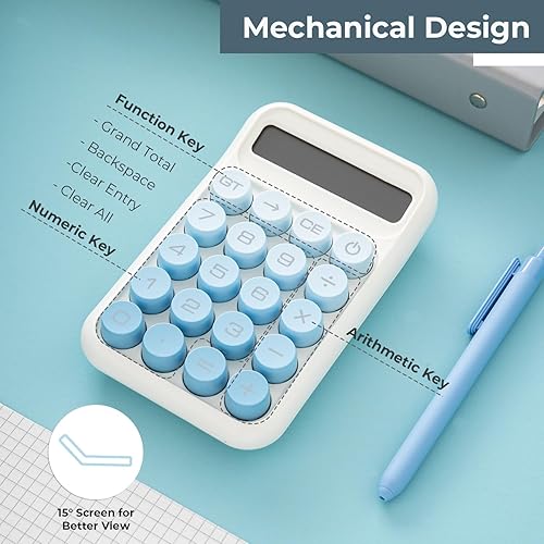 Miniatura 2 de Y YOMA Paquete de 1 calculadora de interruptor mecánico con pantalla LCD grande de 10 dígitos, botón grande, mini calculadora de escritorio linda de