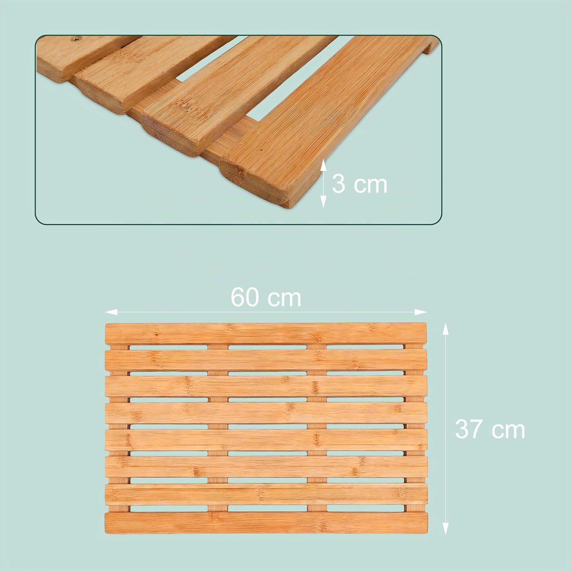 Relaxdays Bambus Badematte, 60 x 37 cm, rutschfeste Duschmatte für Badewanne, Dusche, Sauna, Indoor & Outdoor, Natur
