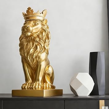 LANKIN 15''H Gold Lion Statue, Top Collection Figurine, Gift for Man | Home/Desk/Outdoor Decoration
