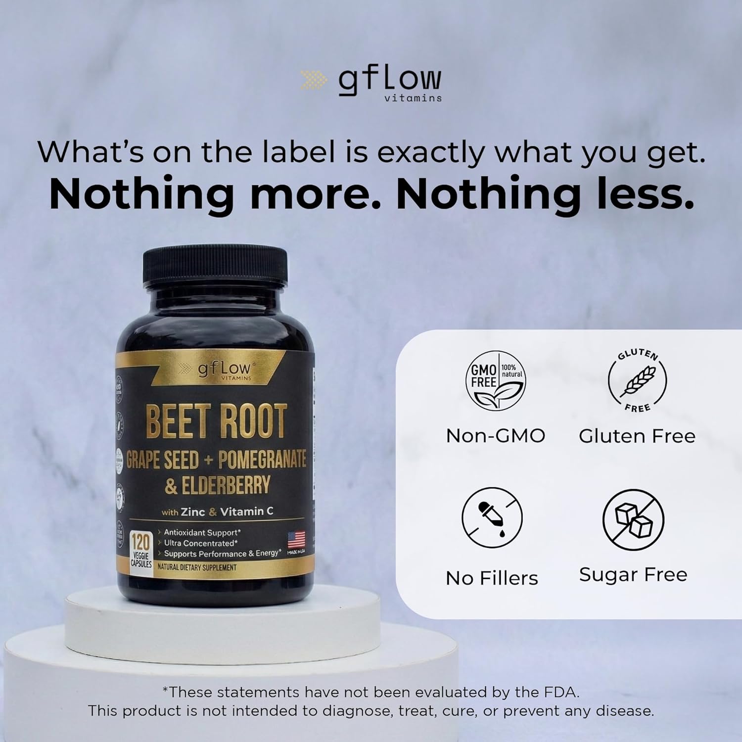 gflow vitamins Beet Root Capsules Extract - High Concentrated Formula, Elderberry with Vitamin C, Zinc, Pomegranate, Grape Seed, Nitric Oxide Supplement - Non-GMO, USA Made - 2 Months Supply