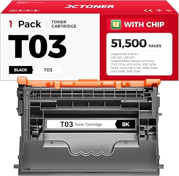 T03 Toner Cartridge Black 1-Pack with chip Compatible for Canon T03 2725C001AA Toner imageRunner Advance 525iF 615iF 715iF 525iFZ 615iFZ 715iFZ DX 527iF 527iFZ 617iF 617iFZ 717iF 717iFZ Printer Ink