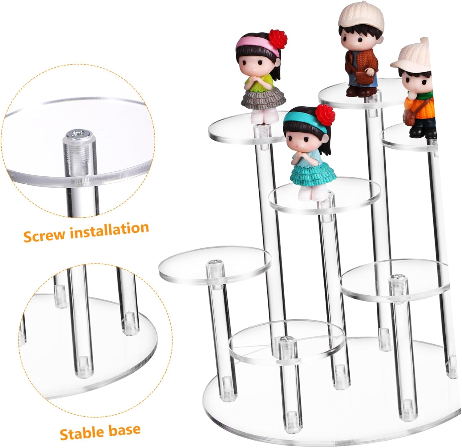 GLEAVI Round Pedestal Stand Acrylic Display Riser Multi-tier Shelf for Jewelry Display St