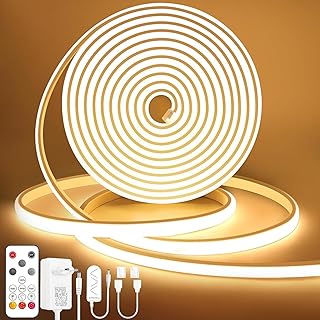 Lamomo COB LED Streifen, Warmweiss Dimmbar 10M LED Strip, Wasserdicht 3000K Neon Led Leiste mit Fernbedienung, Silikon Flexibel Lichtleiste für Schlafzimmer Innen Außen Küche DIY Deko, CRI90+
