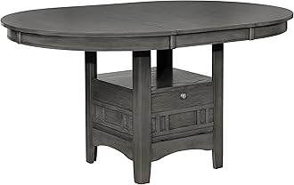 Coaster Home Furnishings - LAVON - Asian Hardwood, MDF - Oval Dining Table with 18-Inch Extension Leaf, Storage Shelf, Closed Storage - Dining Room - 60-Inch - Medium Gray - 108211