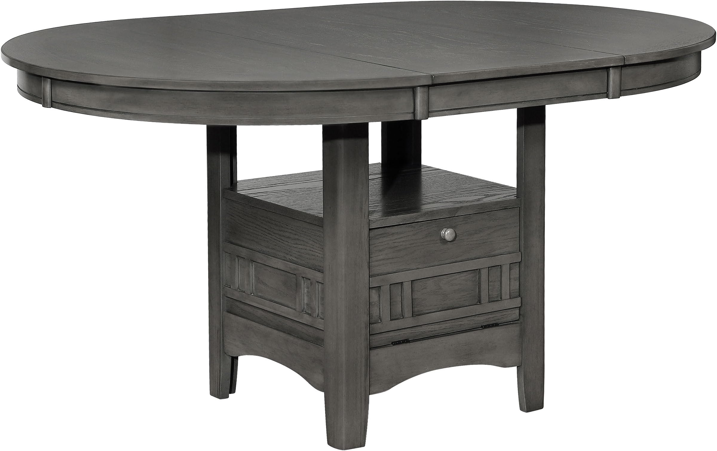 Coaster Home Furnishings - LAVON - Asian Hardwood, MDF - Oval Dining Table with 18-Inch Extension Leaf, Storage Shelf, Closed Storage - Dining Room - 60-Inch - Medium Gray - 108211