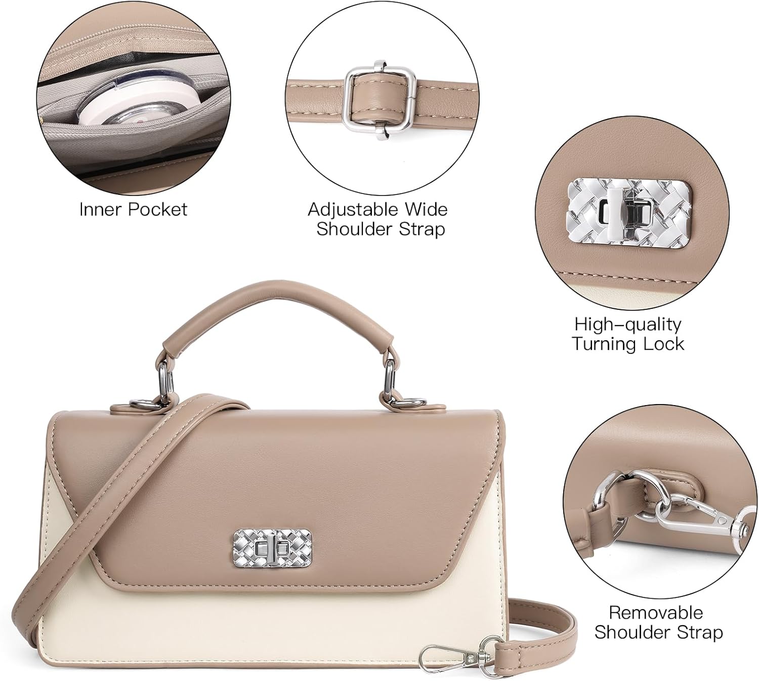 SENDEFN Leather Crossbody Bag for Women Top Handle Small Cross Body Purses Shoulder Bag Handbag with Shoulder Strap for Work