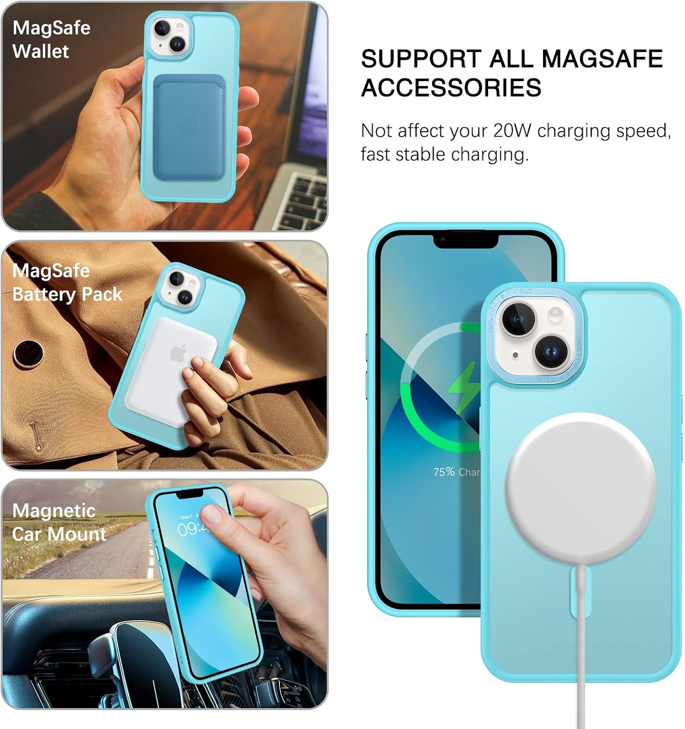 BENTOBEN Magnetic for iPhone 13 Case & iPhone 14 Case [Compatible with Magsafe] Translucent Matte Phone Case iPhone 13/14 Slim Shockproof Women Men Protective Cover for iPhone 13/14 6.1, Lake Blue