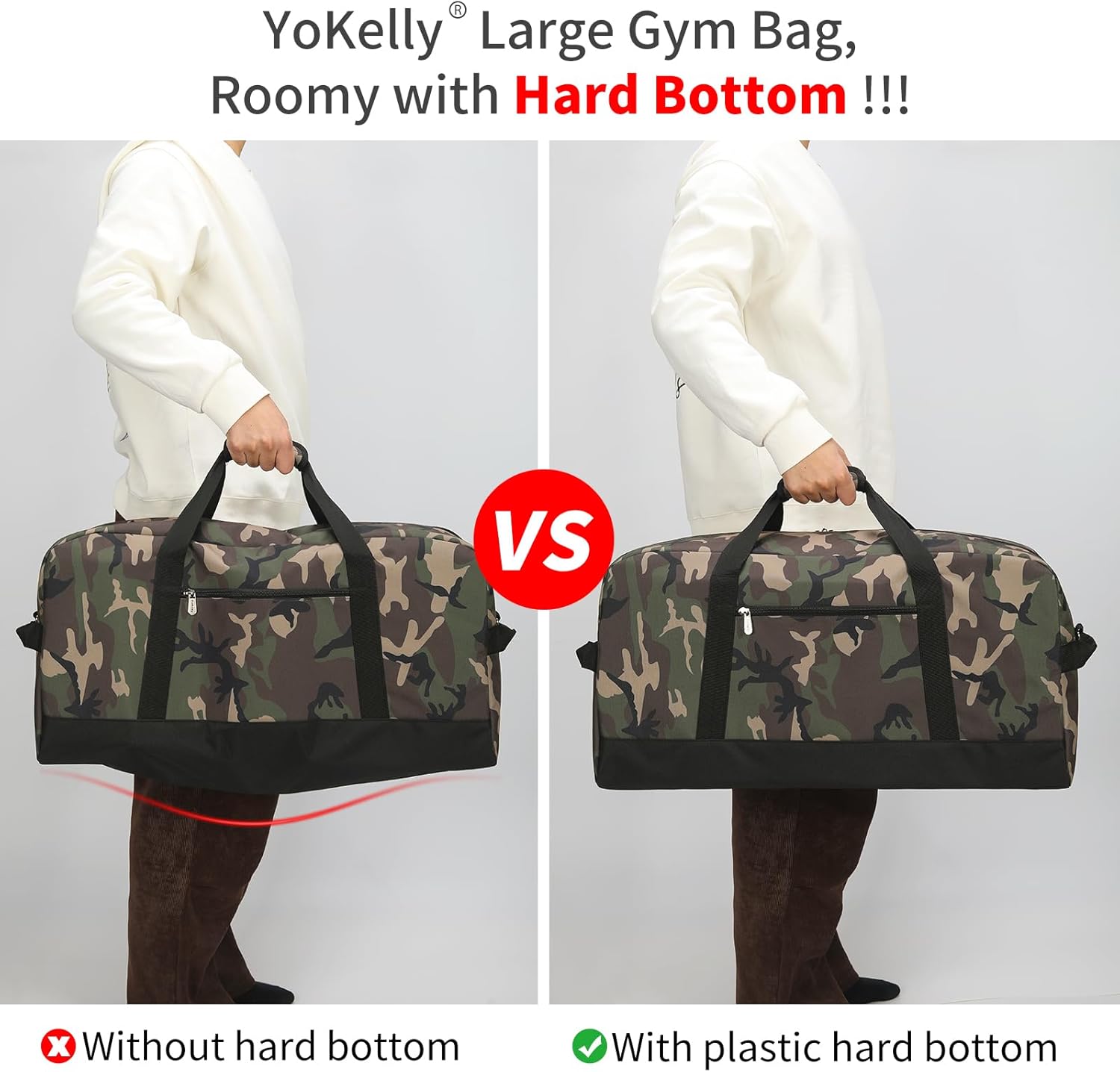 55L Large Duffle Bag for Men Travel - 25 inch Sports Duffel Bag with Hard Bottom - Camo - Image 2