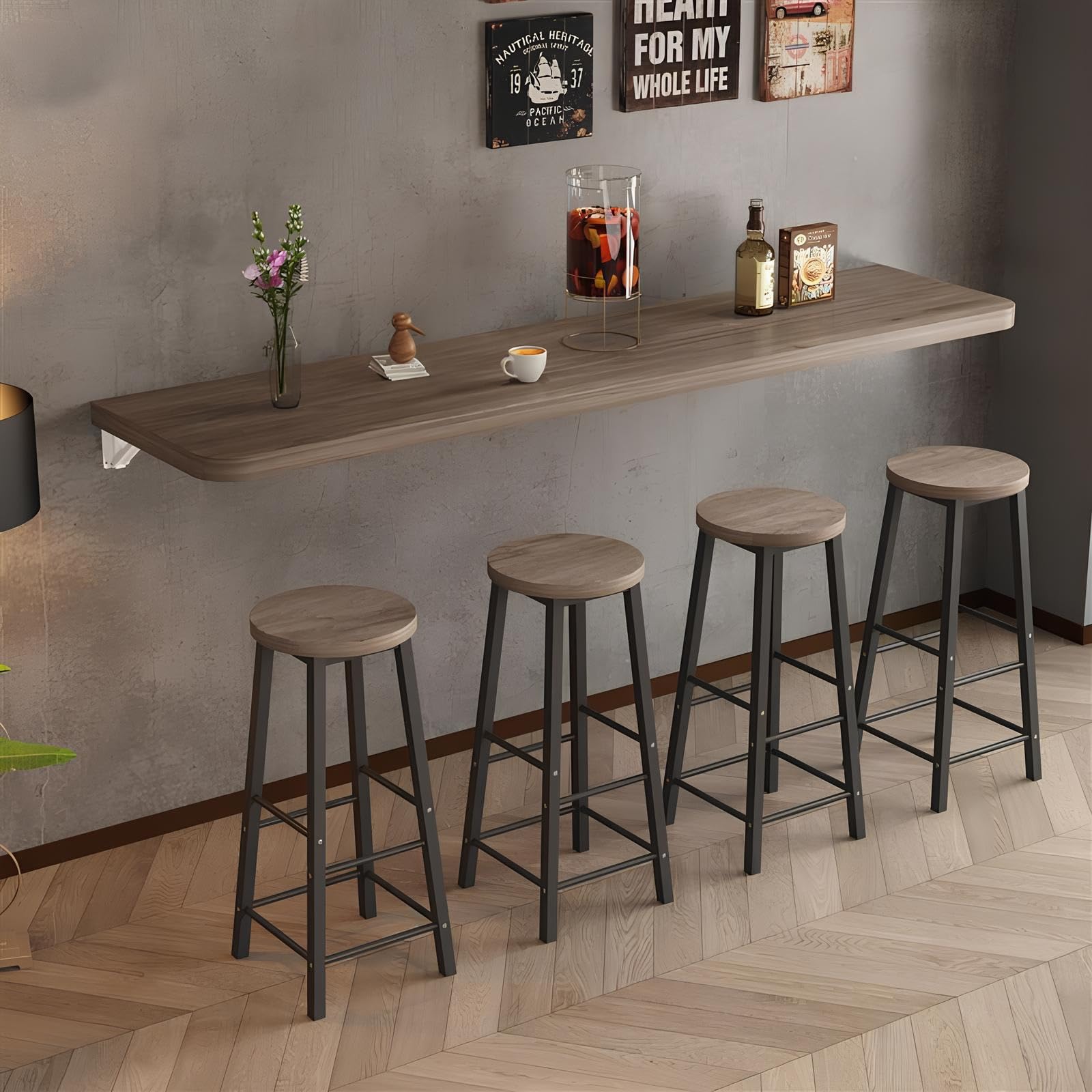 Table pliante murale en chêne gris 90x30 cm pour petits espaces