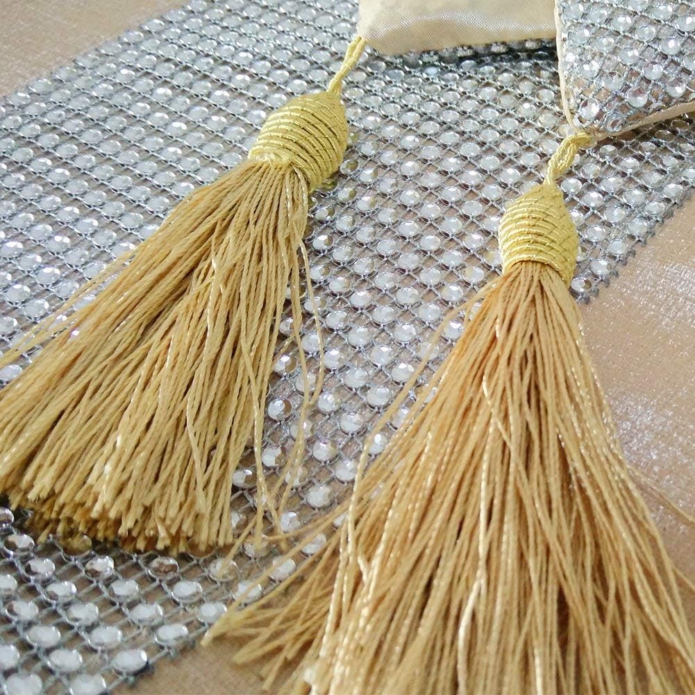 Hangnuo 13 * 70inch Table Runner with Sequined Rhinestone and Elegant Tassel for Wedding Thanksgiving Christmas Table Decoration, Golden