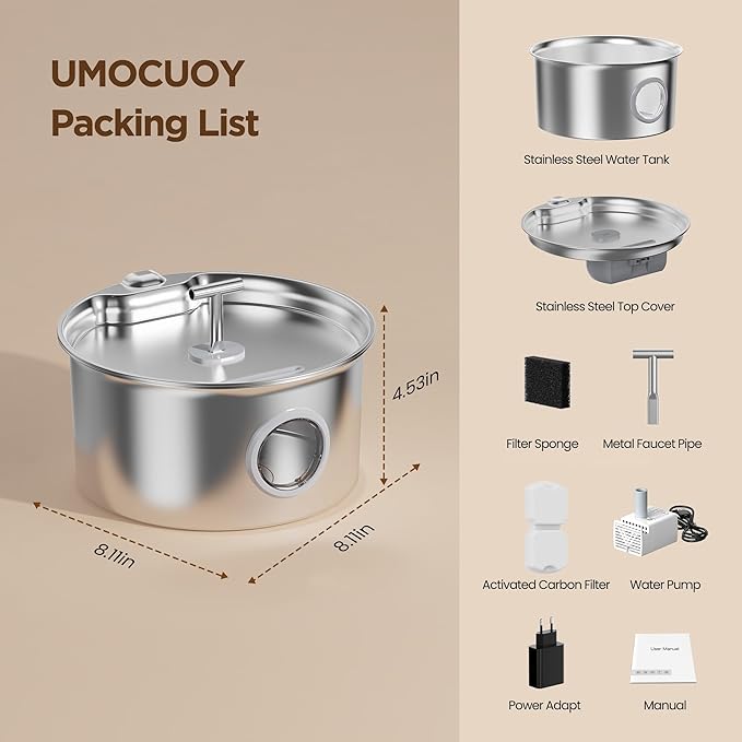 Fuente de Agua para Gatos Acero Inoxidable UMOCUOY S17 2.6L miniatura 9