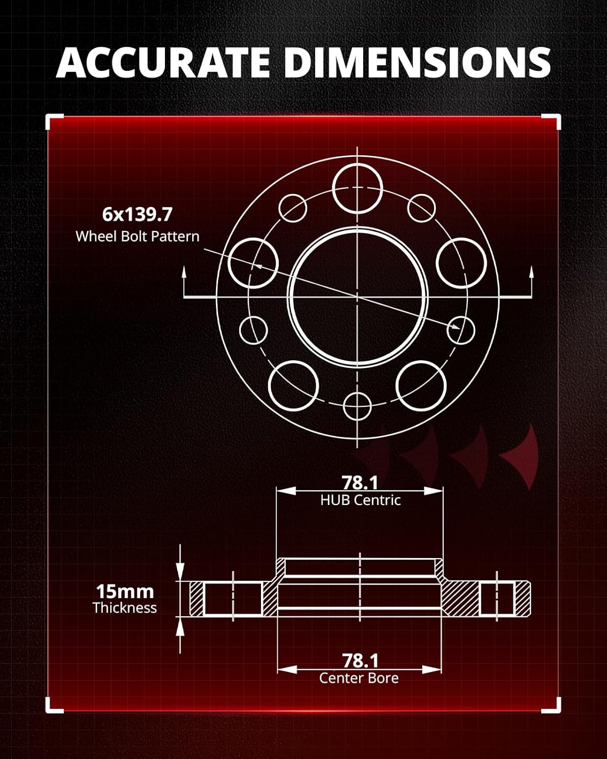 EVIL ENERGY 6x5.5 Wheel Spacers 15 mm Compatible with Chevy Silverado 1500 2019-2021, 6x139.7 mm Hubcentric with Lip 6 Lugs 78.1 mm Hub Bore Unequipped with Bolts Black - Image 2