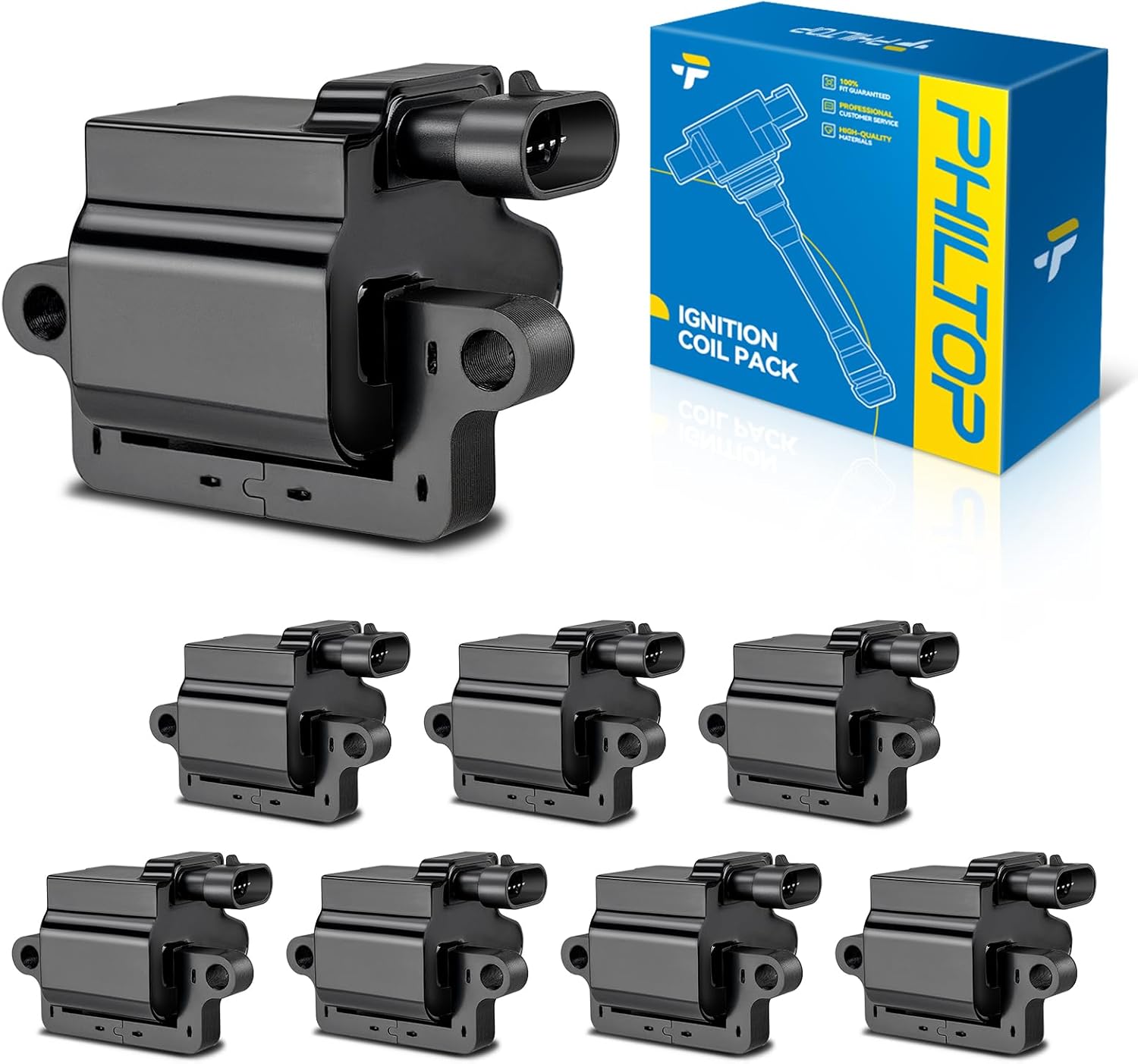 PHILTOP UF271 Ignition Coil Pack, Fits for Chevrolet 1999-2006 Silverado 1500 5.3L, 2001-2006 Tahoe, 1999-2006 Silverado 1500 4.8L, 2000-2006 Suburban 1500, GMC 1999-2006 Sierra 1500 5.3L