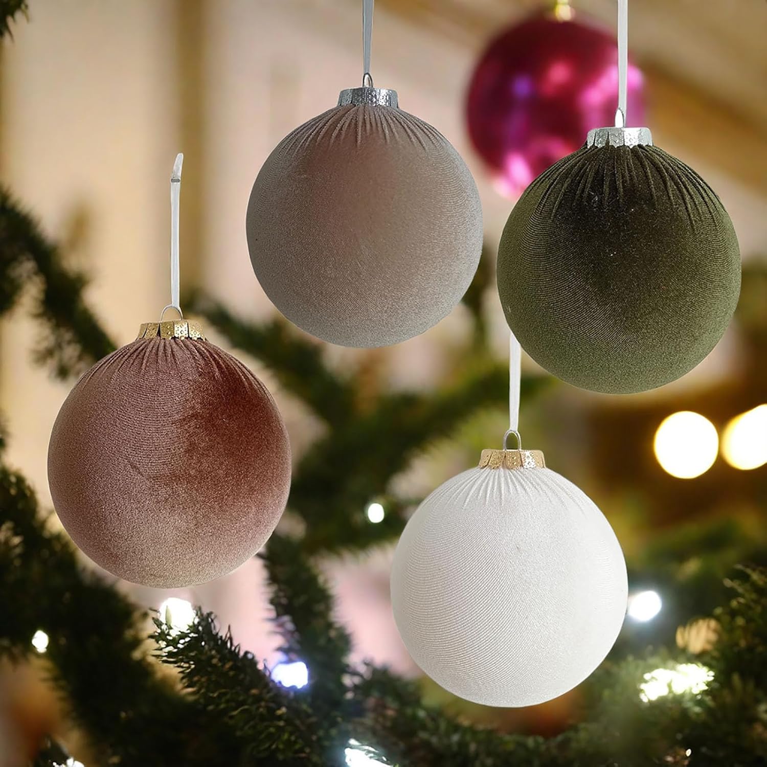 4PCS Velvet Christmas Ornaments 6 inch Extra Large Flocked