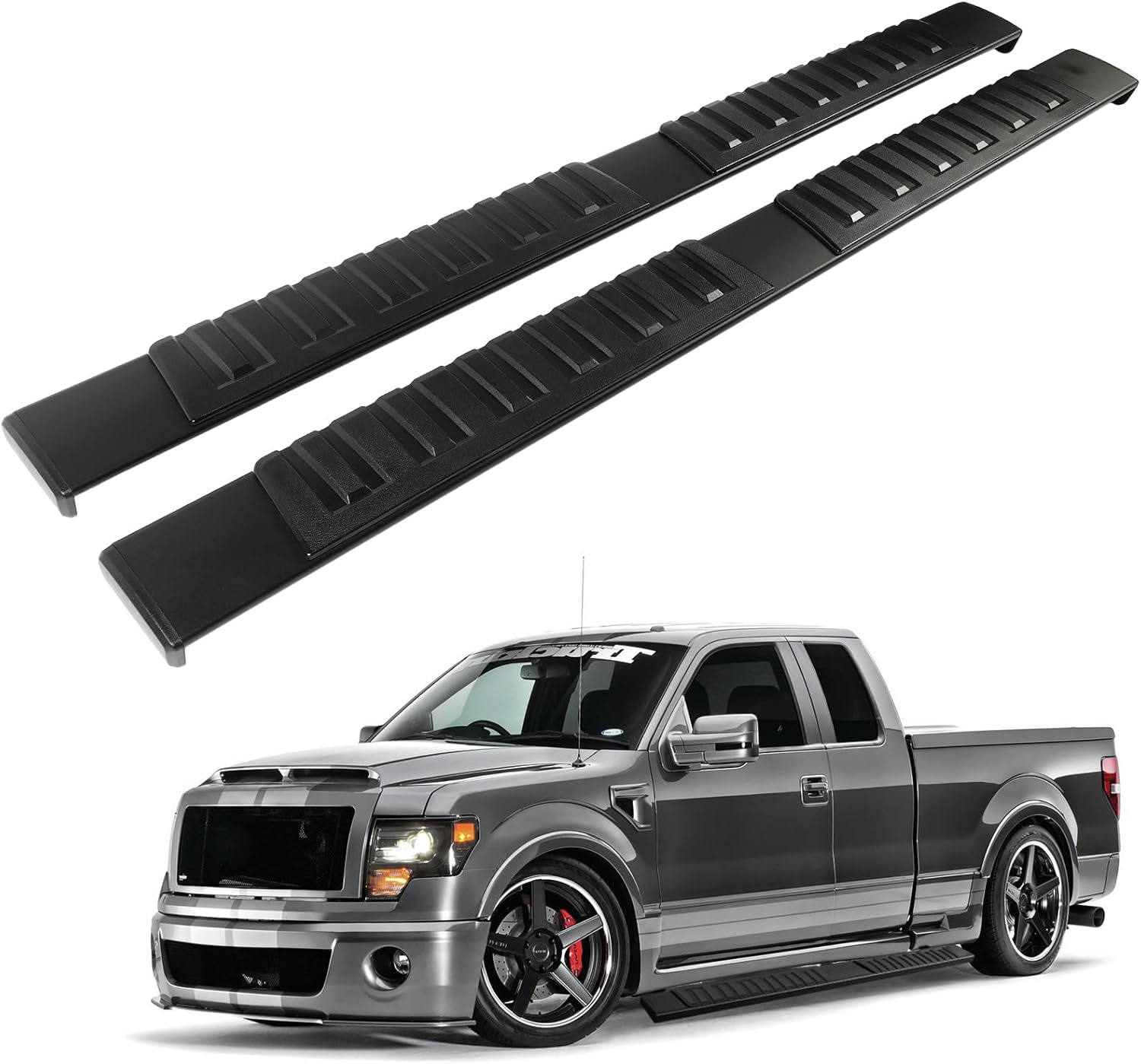 SCITOO 6.4 Inches Nerf Bar Running Board Fit for 2009-2014 for Ford for F-150 Super Crew Cab Aluminium Alloy Black Side Step