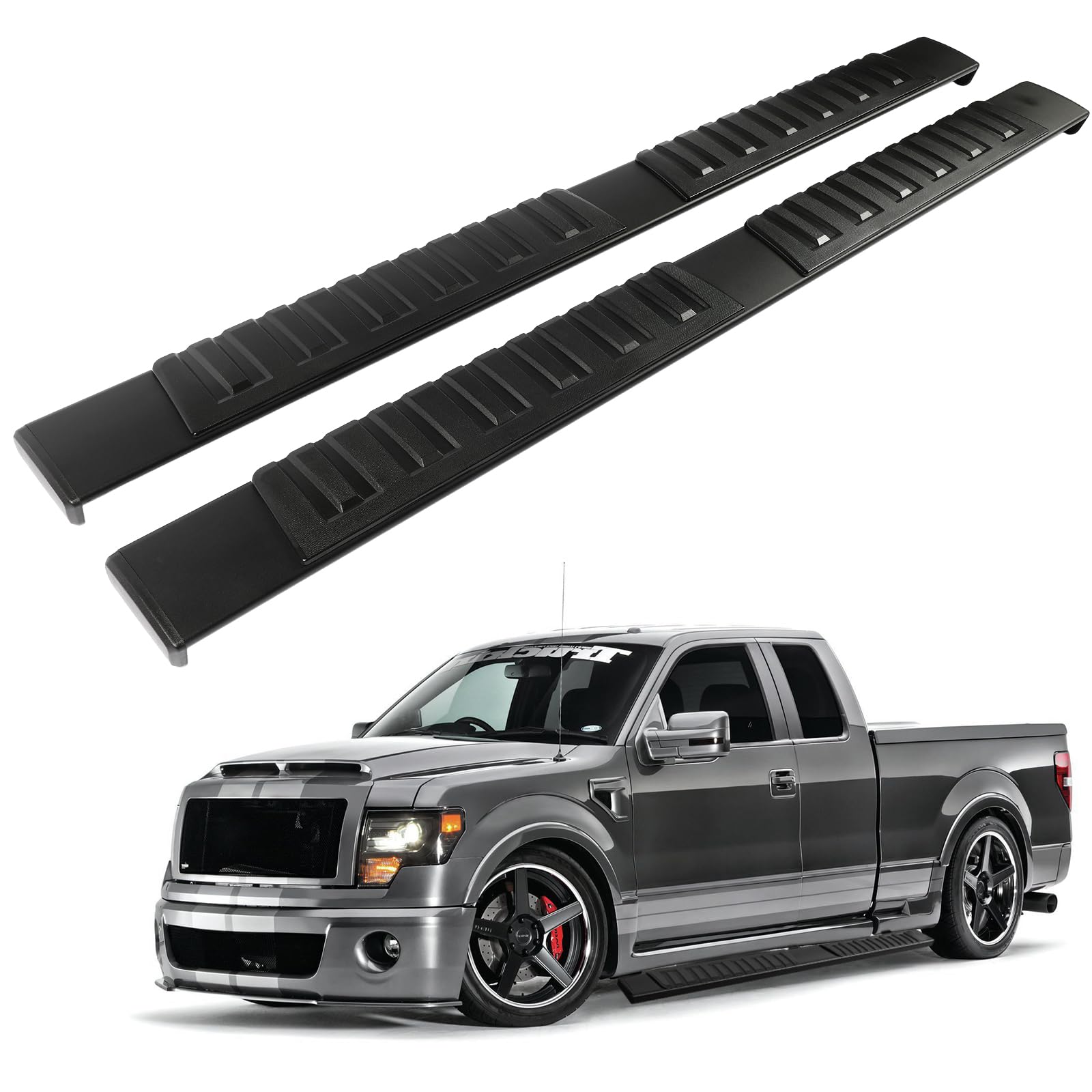 SCITOO Nerf Bar Running Board Side Step Fit for 2009-2014 for Ford F-150 Aluminium Alloy 6.4in Black Rock Sliders