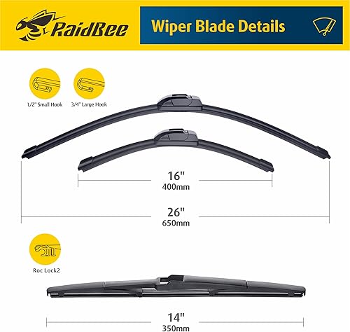 Miniatura 4 de 3 limpiaparabrisas de repuesto, 2 delanteros de 26 y 16 pulgadas, y 1 trasero de 14 pulgadas, para Hyundai Tucson 16-20,07-12 Mazda CX-7, calidad