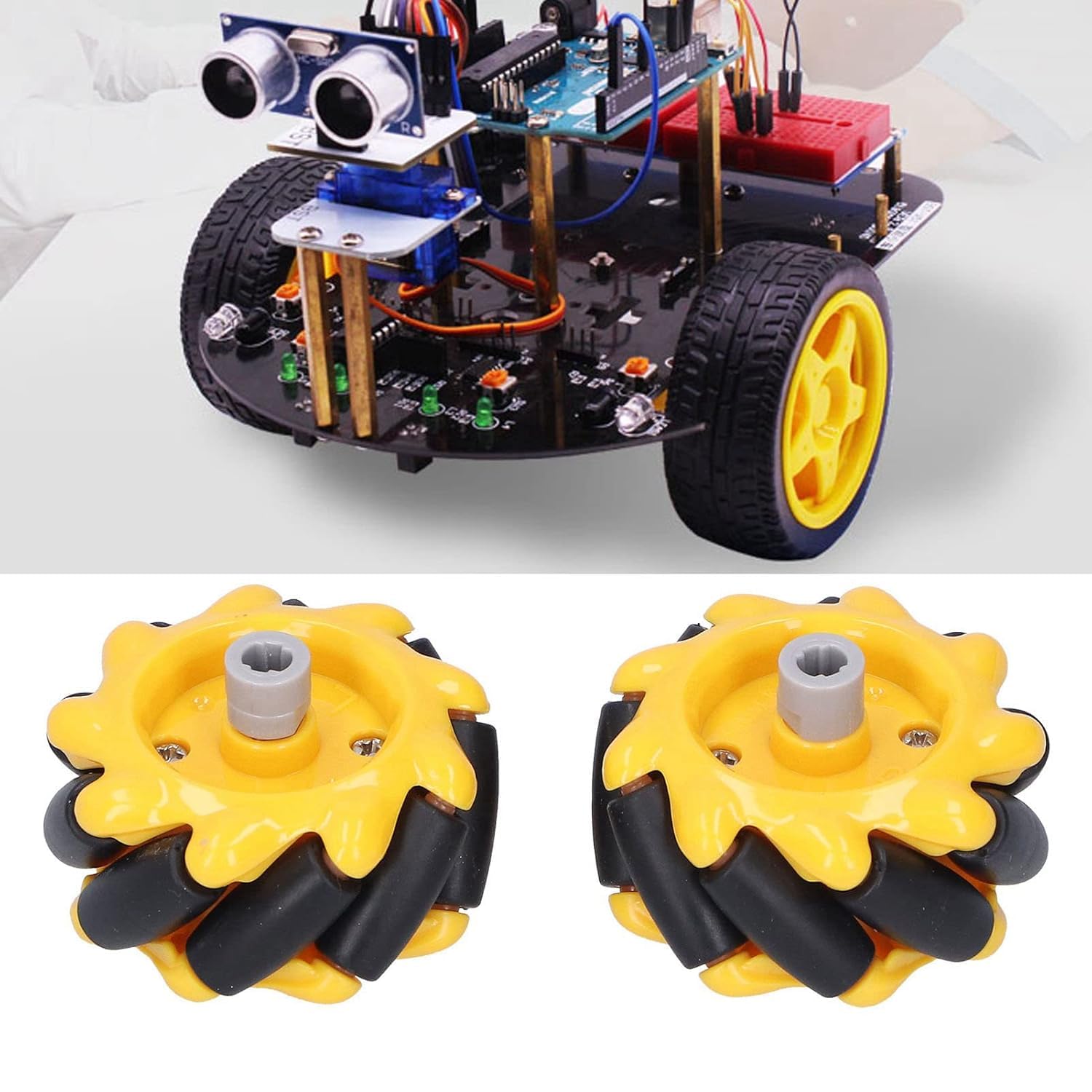 48mm Mecanum Wheel Set 4 Pack for Smart Robot Car Omni-Directional Rubber Wheels Compatible with TT Motor and Building Blocks Yellow Black DIY Robotics Parts Accessories 4