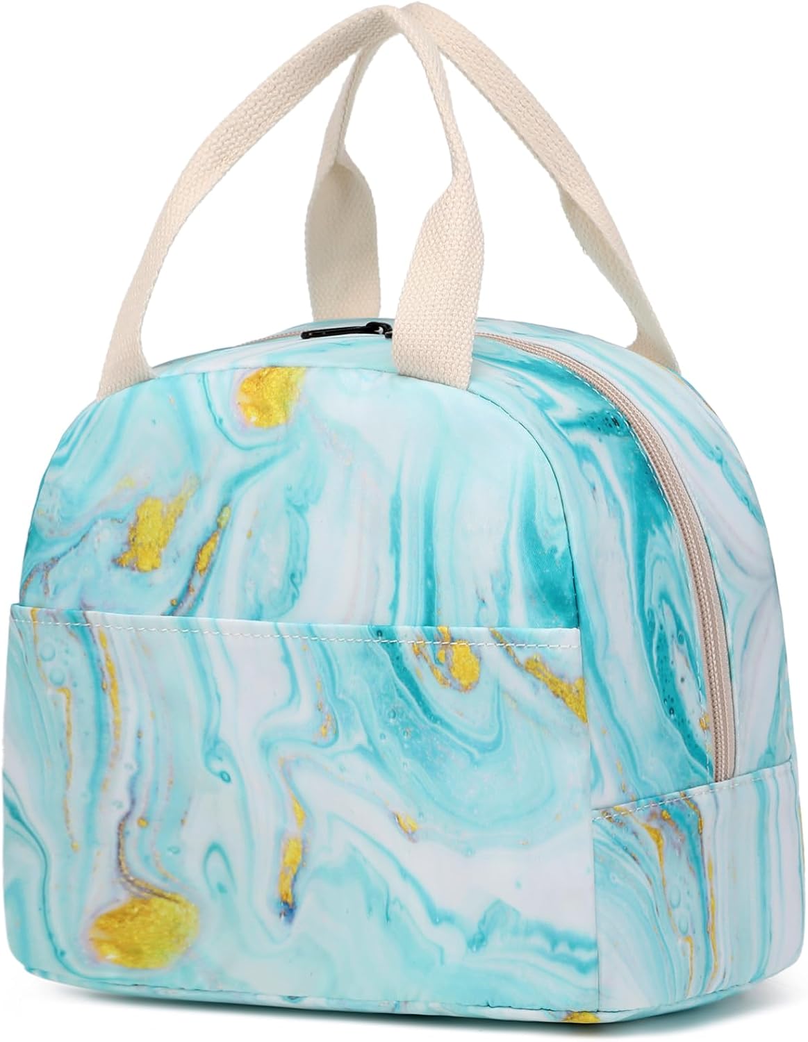 Marble Turquoise Lunch Bag for Girls Women, Cute Insulated Leakproof Lunch Box Container Reusable Cooler Lunch Tote Bag for Teens Kids Adults School Travel Picnic