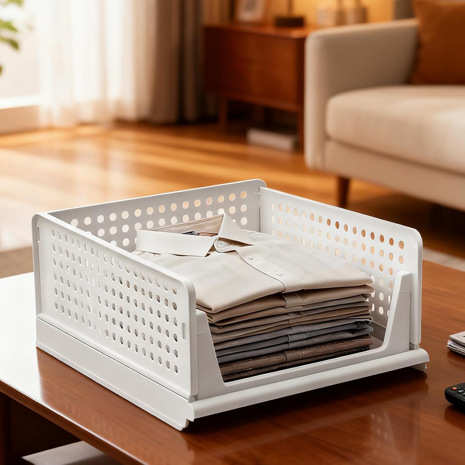 Stackable Closet Organizer - 2 Pieces Lingerie Drawer Storage Box Containers with Pull-Out Design, Transparent Stack System, Ideal for Bathroom, Kitchen, Laundry Room, Wardrobe, Bedroom