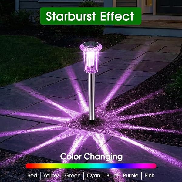 Solar Outdoor Lights, 10 Pack Solar Pathway Lights Outdoor Waterproof, Stainless Steel Stake Lighting for Garden Yard Path Walkway Driveway Patio Lawn Outside Decor,Color Changing - 2
