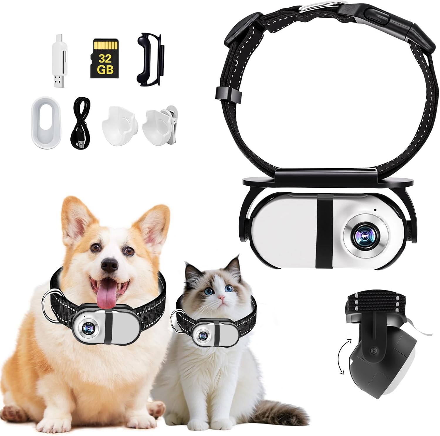 HD 1080P Cat Camera Collar with Video Record Wireless Mini Sport cam,Small Action Cameras,Body Camera for Pet Supplies/Stuff,Outdoor/Inoor Birthday Gift No WiFi